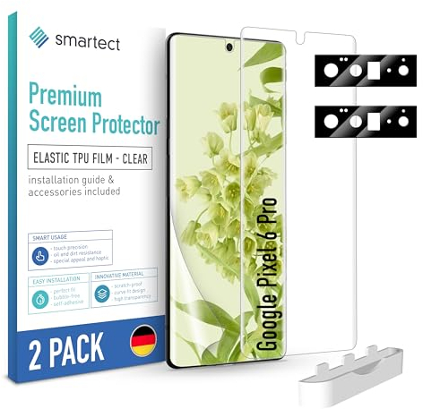 smartect TPU Schutzfolie [2 + 2 Stück] kompatibel mit Google Pixel 6 Pro, DISPLAY + KAMERA, Bedeckt das ganze Display, Bildschirmschutz Blasenfrei, Displayschutzfolie Anti Fingerabdruck