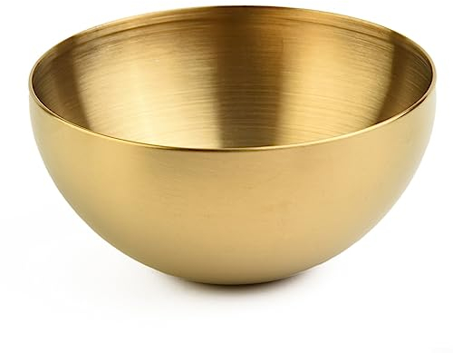 304 Stainless Steel Bowls, Stainless Steel Rice Soup Heat Insulated 304 Double Walled Bowl Salad Mixing for Salad Fruit Cereal Noodle（Gold，12cm）