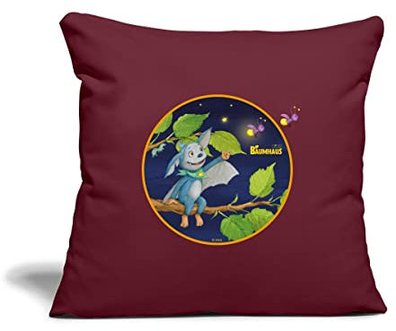 Spreadshirt KiKA-Baumhaus mit Fidi Sitzt auf AST Kissenbezug 45x45 cm, One Size, Burgunderrot