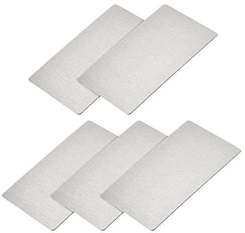 METALLIXITY En Blanco Metal Tarjeta (100mm x 60mm x 0,4mm) 5uds, Chapado 201 Inoxidable Acero Identificación Placa - para Hogar Interior Bricolaje Señalización Grabado, Tono Plateado