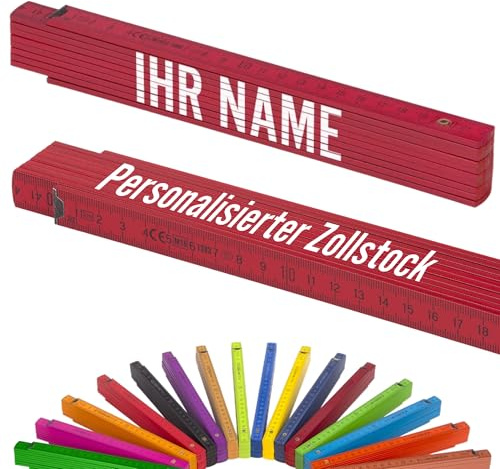 Metrie™ Zollstock - PERSONALISIERT – Gliedermaßstab | Meterstab, Maßstab - 2m - Dunkel Rot - Geschenk Hergestellt in der EU – Druck mit Namen, Wunsch-Text für Handwerker | BLOCK 52-1 Stück