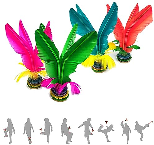 Jastown Kick-Federball, chinesischer Jianzi, Fuß Federball,zusammengebauter Feder Fußball, bunter Feder-Kick-Federball für Fußübungen, Sportspiel, Kick-Federball für draußen, drinnen (4 pcs)