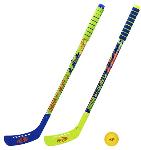Franklin Sports NERF Proshot Kids Hockey Sticks + Ball Set - 2 Player Youth Indoor + Outdoor Set - 2 in 1 Knee + Floor Hockey - (2) NERF Proshot Youth Sticks + (1) Foam Ball Included