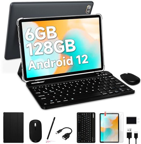kinstone Tablet Computer Tablet PC Android 12,Tablet 10,1 Pulgadas Octa Core MTK 8183,Portátil 6GB RAM,128GB ROM,HD Display 1280x800,con Teclado,Lapiz, Ratón,2,4G/5G WiFi,BT 5,0