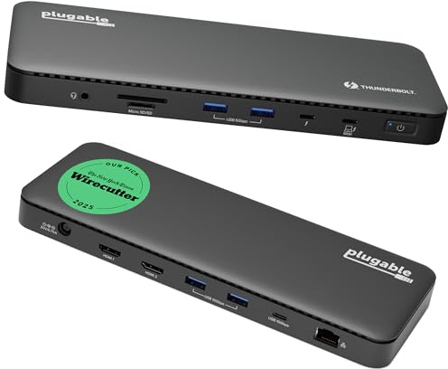 Plugable Dock Thunderbolt 4 con ricarica da 100 W, certificazione Thunderbolt, docking station per laptop doppio monitor singolo 8K o Dual 4K HDMI per Windows e Mac, 4X USB, Gigabit Ethernet