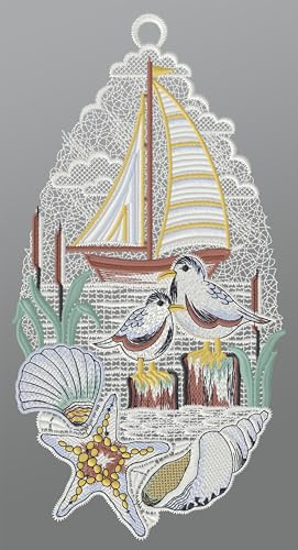 Plauener Spitze Fensterbild Ostseeblick (BxH) 15cm x 28cm, Mehrfarbig, Fensterdekoration und Fensterschmuck