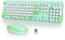 iTastatur Typewriter Wireless Keyboard and Mouse Combo,2.4G Office 104 Keys Full Size Retro Punk Keyboard,Cute Green Keyboard with Round Keycaps for Laptop PC Desktops(Bear Green)