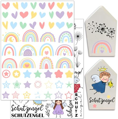Hongma Rub On Sticker 19 x 14 cm, formato grande, ángel de la guarda, diente de león, arco iris, corazones, transferencias, 2 frases para Raysin para Keraflott, muebles, cristal, madera, bricolaje,