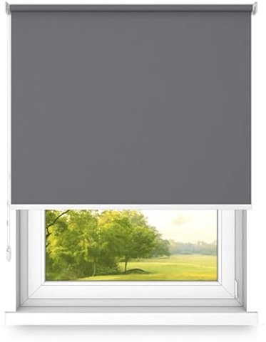 time4blinds Rollos Verdunkelungsrollo Freihängendes Rollo ohne Kassette Wand- oder Deckenmontage Großes Format UV-Schutz Thermische Eigenschaften Solides Design 90x300 cm Hellanthrazit - rechts