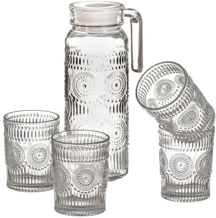 Set jarra de cristal para agua de 1 litro con 4 vaso de 300 ml
