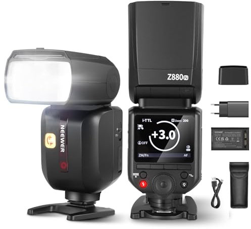 NEEWER Z880-N Blitz Speedlite 2,4G i-TTL Flash Kamerablitz für Nikon, Upgraded UI, Modellierlampe, TTL/M Schnellschalter TCM Taste, 76W Speedlight 1/8000s HSS 7,4V/2600mAh Akku 480 Vollleistungs Blitz