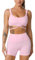 ABOCIW Workout-Sets für Damen, 2-teilig, gedrehte Vorderseite, Sport-BHs, hohe Taille, Booty-Shorts, Übung, Fitnessstudio, Yoga-Outfit, Y-Hellrosa, X-Large