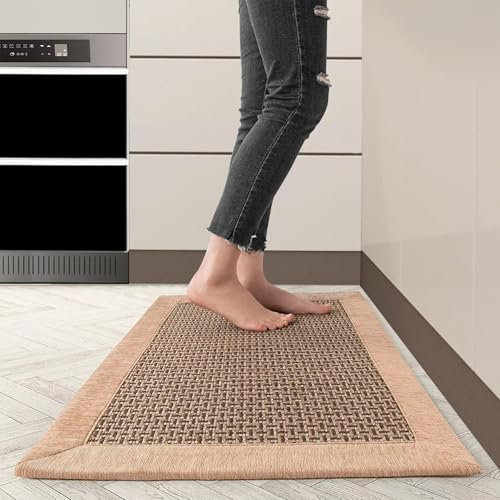 Cheerx Teppich Küche, Küchenteppich Waschbar rutschfest, Küchenläufer aus Baumwolle und Leinen Gewebt, Teppich Läufer, Saugfähig, Küchenmatte für Küche, Esszimmer, Waschküche (Braun, 50x80cm)