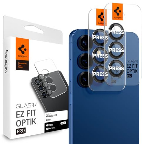 Spigen Glas.tR EZ Fit Optik Pro Protezione Fotocamera compatibile con Samsung Galaxy S25, 2 Pezzi, Nero, Anello Individuale, Durezza 9H Pellicola prottetiva