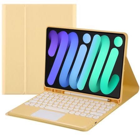 Touch Keyboard Case for iPad Mini 7 (A17 Pro)/Mini 6th Generation Case 8.3 inch (2024/2021) with Pencil Holder - Magnetically Detachable Touch Bluetooth Keyboard (Yellow)