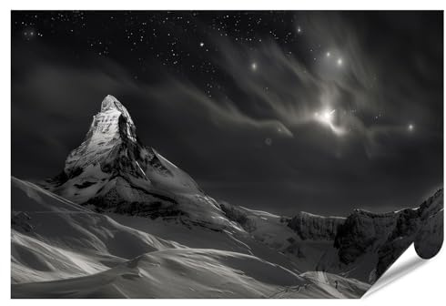 islandburner XXL Bild Poster Matterhorn bei Nacht unter Sternenhimmel für Wohnzimmer Naturliebhaber Restaurant Premium Bilder Fotodruck