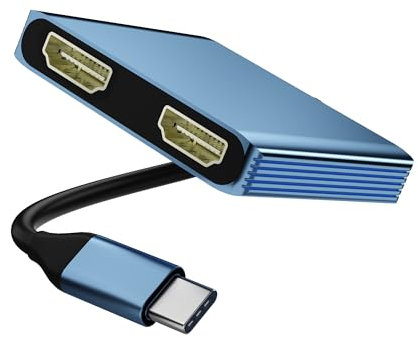 USB C to Dual HDMI Adapter 4K@30Hz, Dual Monitor Adapter for Extended Display, Dual Monitor Adapter for Laptop, Thunderbolt 4/3 Compatible with MacBook, Dell XPS 13/15, HP,(Mac OS ONLY Mirror Mode)