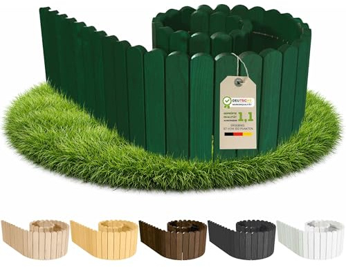 Floranica Beeteinfassung Rasenkante Holz 200 x 40 cm Grün Rollzaun Holzzaun imprägniert Flexible Rollborder Palisade Gartenzaun Beetumrandung Umzäunung für Garten