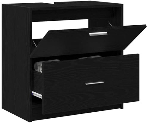 vidaXL Badezimmerschrank Schwarz Eichen-Optik 59 x 37 x 59 cm | Stilvoll und elegant, Aus Spanplatte und MDF, perfekt für den Dauereinsatz, Mit zwei geräumigen Schubladen