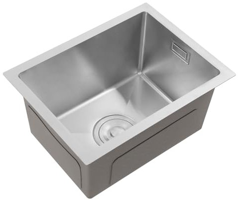 Lavello da incasso in acciaio inox, 40 x 30 x 20 cm, con filtro di drenaggio e foro anti-troppopieno, 1 lavandino, per cucina/lavanderia (argento)