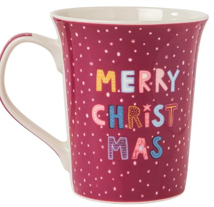 FabFinds Christmas Ceramic Mug 370ml Cute Holiday Coffee & Tea Cup Glossy Glazed Festive Drinkware for Cocoa, Hot Drinks, or Gifting Assorted Designs (Merry Christmas Red)