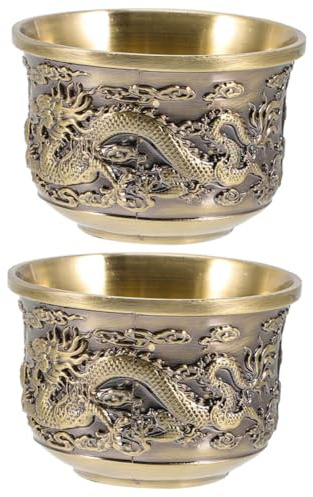 GRIRIW 2 Stück Teetasse Im Chinesischen Stil Aus Zinklegierung Retro Teegeschirr Mit Drachen Und Phönix Vintage Teetasse Für Tee Kaffee Milch Saft Heiße Und Kalte Getränke Wohnaccessoire
