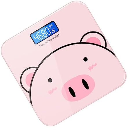 PartyKindom Digitale Körperwaage Kg mit Cartoon Motiv aus Gehärtetem Glas USB Ladung Präzise Anzeige bis 2 Dezimalstellen Rosa