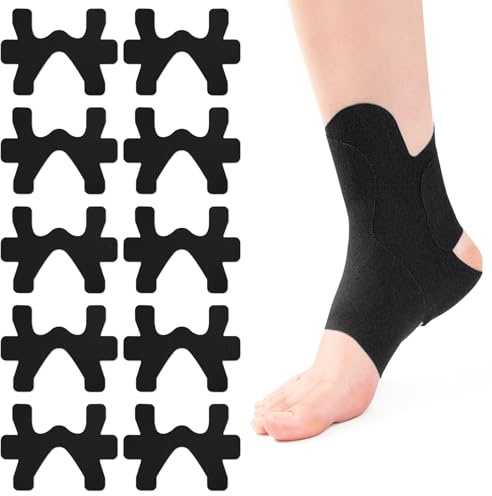 10 Stück Precut Kinesiotapes für Knöchel, Kinesiotapes Vorgeschnitten Sprunggelenk Kinesiologie Tape Wasserfestes Elastisches Physio Tape Fussgelenk Kinesiologieband Knöchelstütze (Schwarz)