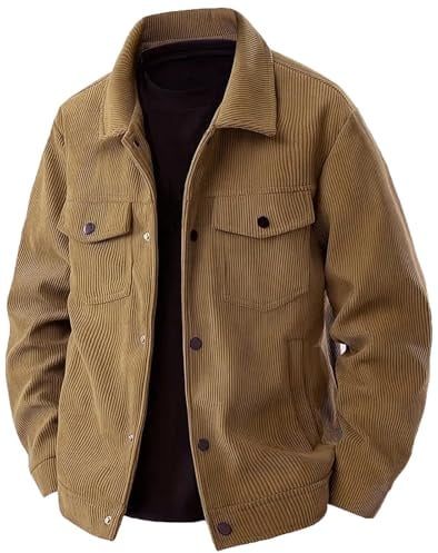 PADOLA Veste Homme Velours Côtelé à Boutons-Pression Blouson Automne avec Multi-Poches Veste mi Saison Cowboy Chemise Uni Coupe Vent Cargo Surchemise Vintage Manteau Cadeau (0 Marron, XL)