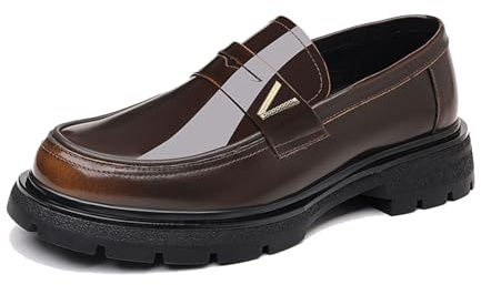Mocasines Hombre Sin Cordones con Suela Gruesa Antideslizante, Zapato Informal Negocios,Marrón,44 EU