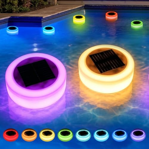 XPJBKC 2 Pcs Poolbeleuchtung Unterwasser Solar, IP65 Schwimmende Poolbeleuchtung Solar mit Farbwechsel, Pool Beleuchtungen Unterwasser mit Fernbedienung, pool Lichter Schwimmend für Teich, Brunnen