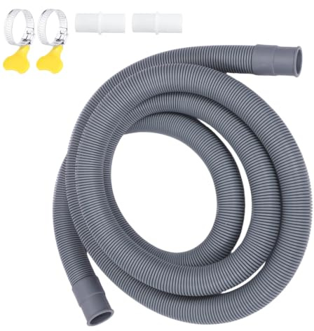 Tubo Carico Lavatrice, Kit Tubo Ingresso Acqua 2M Non Estensibile, Scarico Lavatrice, 1 Raccordo 20mm con 2 Fascette, per Installazione Cucina Lavanderia