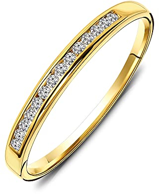 MIORE Diamant Ring für Damen Ewigkeitsring aus 18 Karat/ 750 Gelbgold mit Diamanten Brillanten 0.10 Ct, Schmuck (58 (18.5))