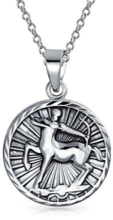 Bling Jewelry Sagittarius Zodiac Sign Astrology Horoscope Round Medallion Pendant For Men Women Necklace Antiqued Sterling Silver