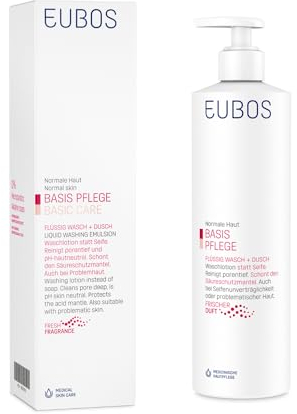EUBOS BASIS PFLEGE | Flüssig Wasch + Dusch mit Dosierspender | Waschlotion für empfindliche Haut | Gegen unreine Haut | pH-hautneutral | Hautverträglichkeit dermatologisch bestätigt | 400ml
