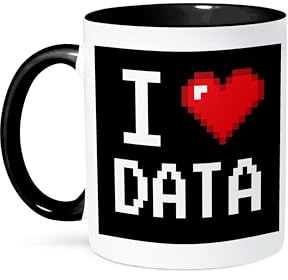 3dRose Mug_118876_4  Geeky Old School Pixels 8-Bit I Heart I Love Data, Ceramic, Black/White