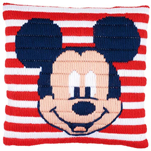 Vervaco Spannstichkissen Disney Mickey Mouse, Stickbild Vorgezeichnet Spannstichpackung, Vorbezeichnet, Baumwolle, Mehrfarbig, 25.0 x 0, 3 cm, 1 Einheiten