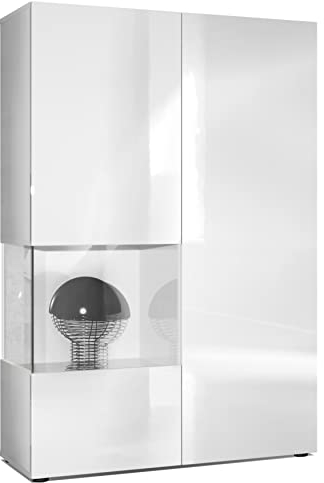 Vladon Vitrine Armoire Morena, Corps en Blanc Mat/Porte Droite et Insert en Blanc Haute Brillance
