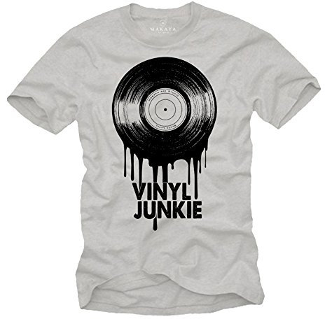 Lustiges Musiker T-Shirt Herren Schallplatte - Vinyl Junkie - Dj Turntable Plattenspieler Herrenshirt Grau M