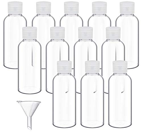 DECARETA Bottiglie di Viaggio 50ml con Piccolo Imbuto bottigliette viaggio Plastica Trasparente bottiglia da Viaggio Vuote Contenitori Cosmetici Riutilizzabili per Volo, Vacanza Set di 13 Pezzi