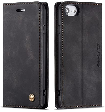 QLTYPRI Hülle für iPhone 7 Plus 8 Plus, Vintage Dünne Handyhülle mit Kartenfach Geld Slot Ständer PU Ledertasche TPU Bumper Flip Schutzhülle Kompatibel mit iPhone 7 Plus 8 Plus - Schwarz
