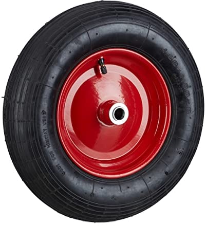 Relaxdays 4 x Schubkarrenrad 4.80 4.00-8 luftbereift, Komplettrad 120 kg Traglast, Luftreifen mit Ventil, Ersatzrad, schwarz-rot