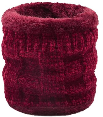 Pluto & Fox Bragas Para El Cuello Térmica Unisex Mujer Y Hombre Diseño Liso De Lana Ganchillo Con Borreguito Por Dentro Para Invierno Cálido Pasamontañas Para Ciclista Motociclismo (Granate)