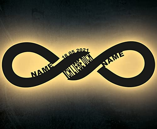 LEON FOLIEN Ich liebe dich led Deko Schlummerlicht Nachtlicht Name Datum für die Unendlichkeit, Unendlichkeitszeichen liegende Acht personalisiert mit Wunsch Namen - I LOVE YOU Geschenk infinity