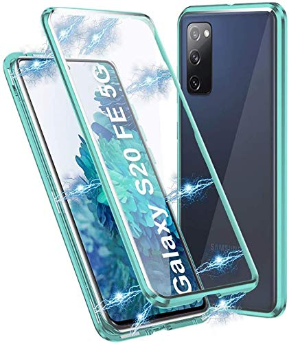 Gypsophilaa Handyhülle für Samsung Galaxy S20 FE Hülle Magnetisch Adsorption, Schutzhülle 360 Grad Komplett Schutz Hülle 2 in 1 Metall Bumper mit Doppelte Seiten Gehärtetes Glas Schutz Cover,grün