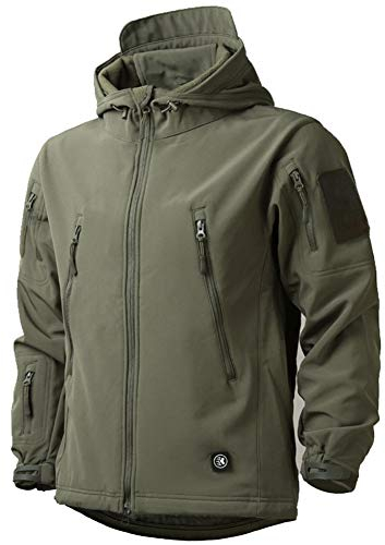 MakingDa wasserdichte Herren-Jacke, lässiger Kapuzenmantel, gefüttert mit Softshell-Fleece, Laufjacke, Jacke im Camouflage-Look, für Arbeit, Angeln, Jagd, Klettern, grün, XXL