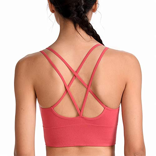 SotRong Damen BH mit gekreuztem Rücken, gepolsterter Sport-BH, mittlere Belastung, für Fitnessstudio, Yoga, Laufen, sexy Crop Top für Gilr Teens, Shanhu Red, S