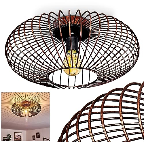 HOFSTEIN Deckenleuchte Wemude, Deckenlampe aus Metall - Moderne Lampe Schwarz/Kupfer - 1-flammige, E27 Fassung, Gitteroptik, Vintage Retro Design - Durchmesser 40 cm - Esszimmer, Küche, Schlafzimmer