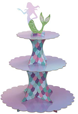 MengH-SHOP Cupcake Stand Cartone 3 Tier Alzata per Torta Sirena Supporto per Cupcake per Baby Shower Genere Reveal Festa Bambini Festa di Compleanno