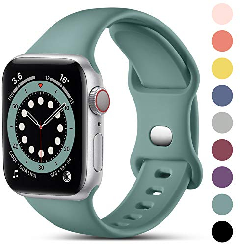 CeMiKa Kompatibel mit Apple Watch Armband 38mm 40mm 41mm 42mm, Ersatz Silikon Sport Armbänder Kompatibel mit iWatch Armband Series 10 9 8 7 6 5 4 3 2 1 SE, Damen Herren, Kieferngrün